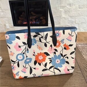 Floral Tote Bag with Black Handles